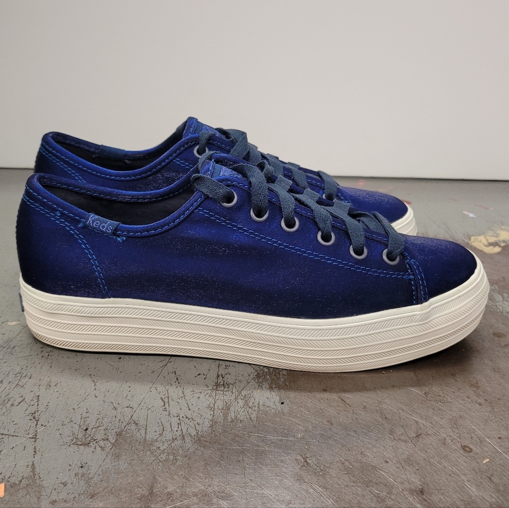 Keds Womens Lace Up Platform Sneakers Velvet Blue White US Sz 6.5 WF60698